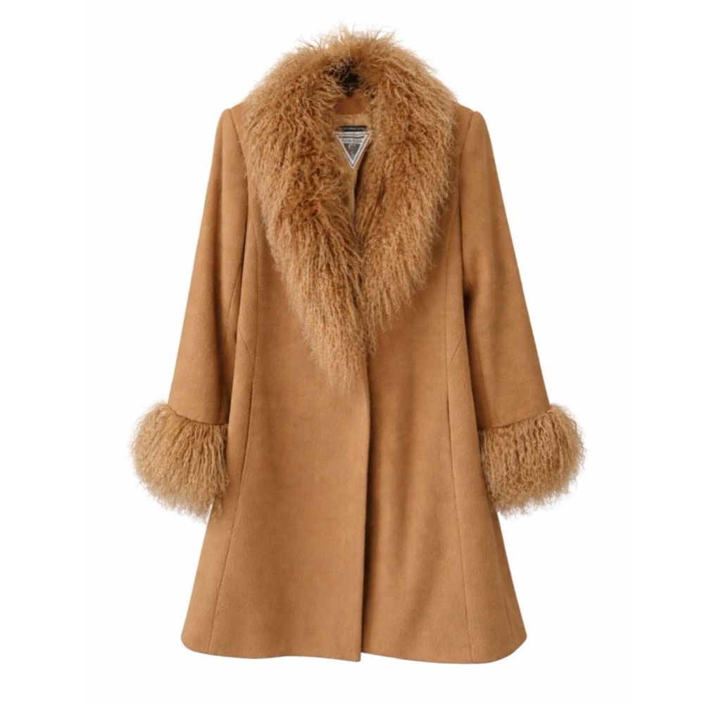 Marvin Richards Wool Coat Lamb Fur Camel Color 8 Penny Lane Boho Jacket Vintage